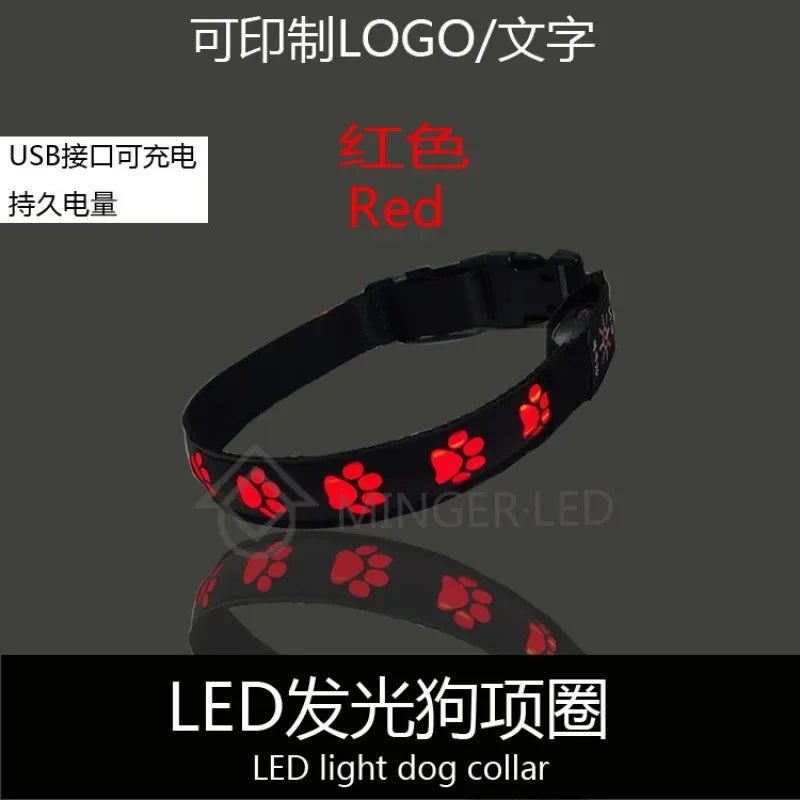 Collar luminoso LED para perros con forma de pata